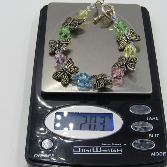 7.5" Sterling Silver Butterfly & Crystal Bracelet - Picture 4 of 4